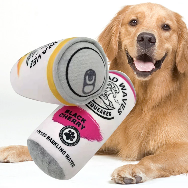 

Hot Sale New Arrival Low MOQ Beer Can Sounding Stuffed Pet Toy Chew Squeaky Plush Beer Dog Toy