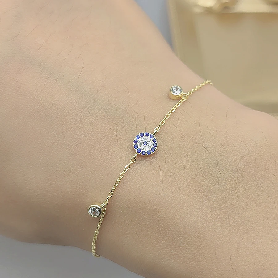 Blue E Vil Eye Charm Bracelet Bezel Setting Zircon 925 Sterling Silver Bracelet Fashion Jewelry Bracelets