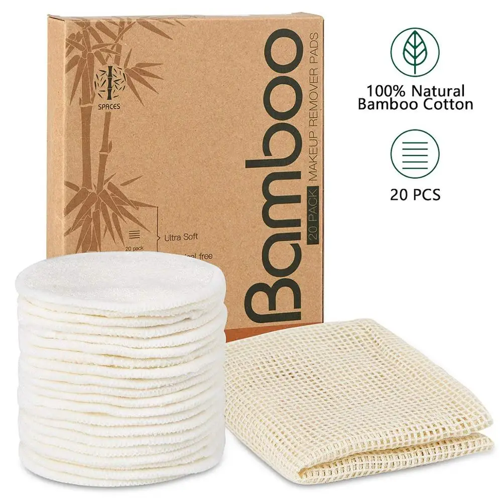 

Face Zero Waste Rounds Eye Makeup Remover Cloth Washable Cleansing bamboo reusable makeup remover pads washable, White