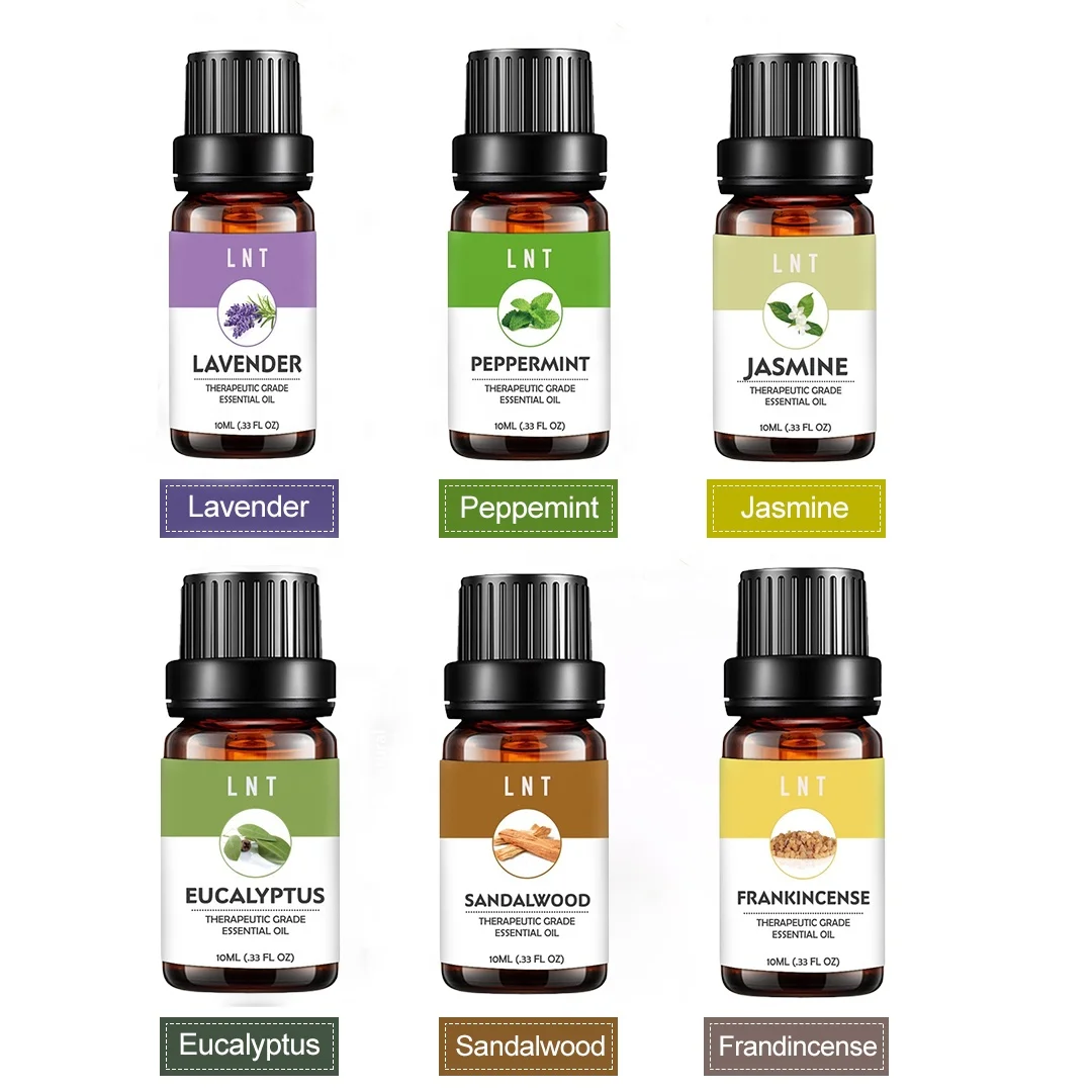 

6 Packs Aromatherapy Essential Oil Gift Set pure Lavender Eucalyptus Sandalwood Peppermint Frankincense Jasmine essential oil, Light yellow