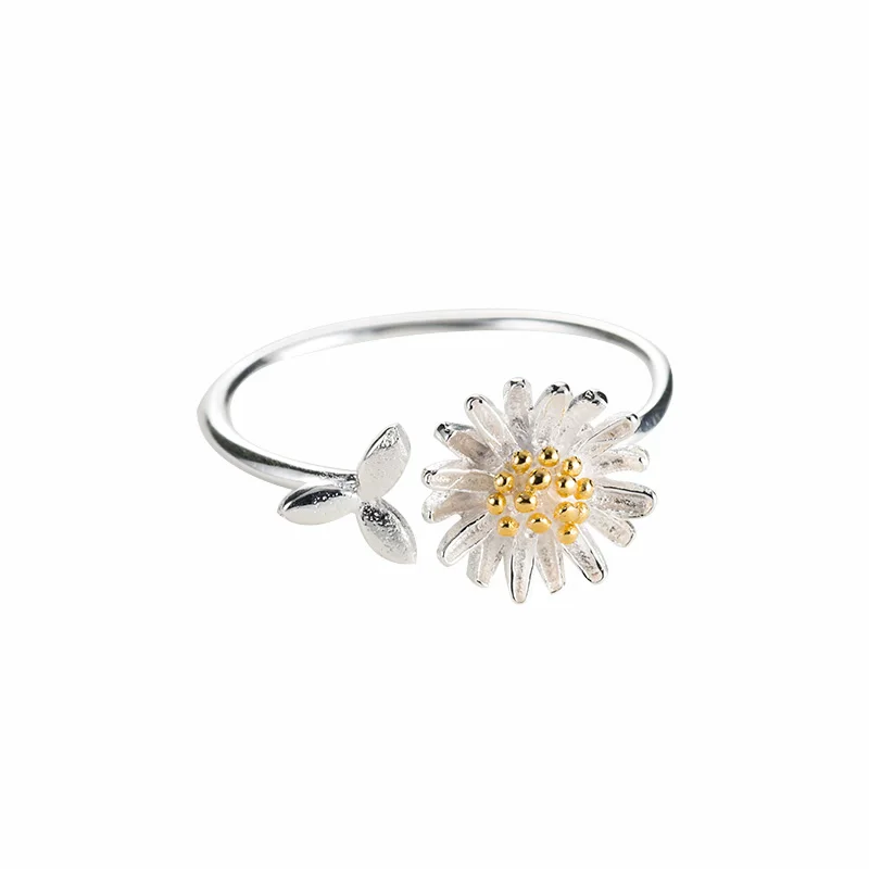 

Silver Plated Delicate Lovely Mini Small Chrysanthemum Flower Ring Adjustable Daisy Rings