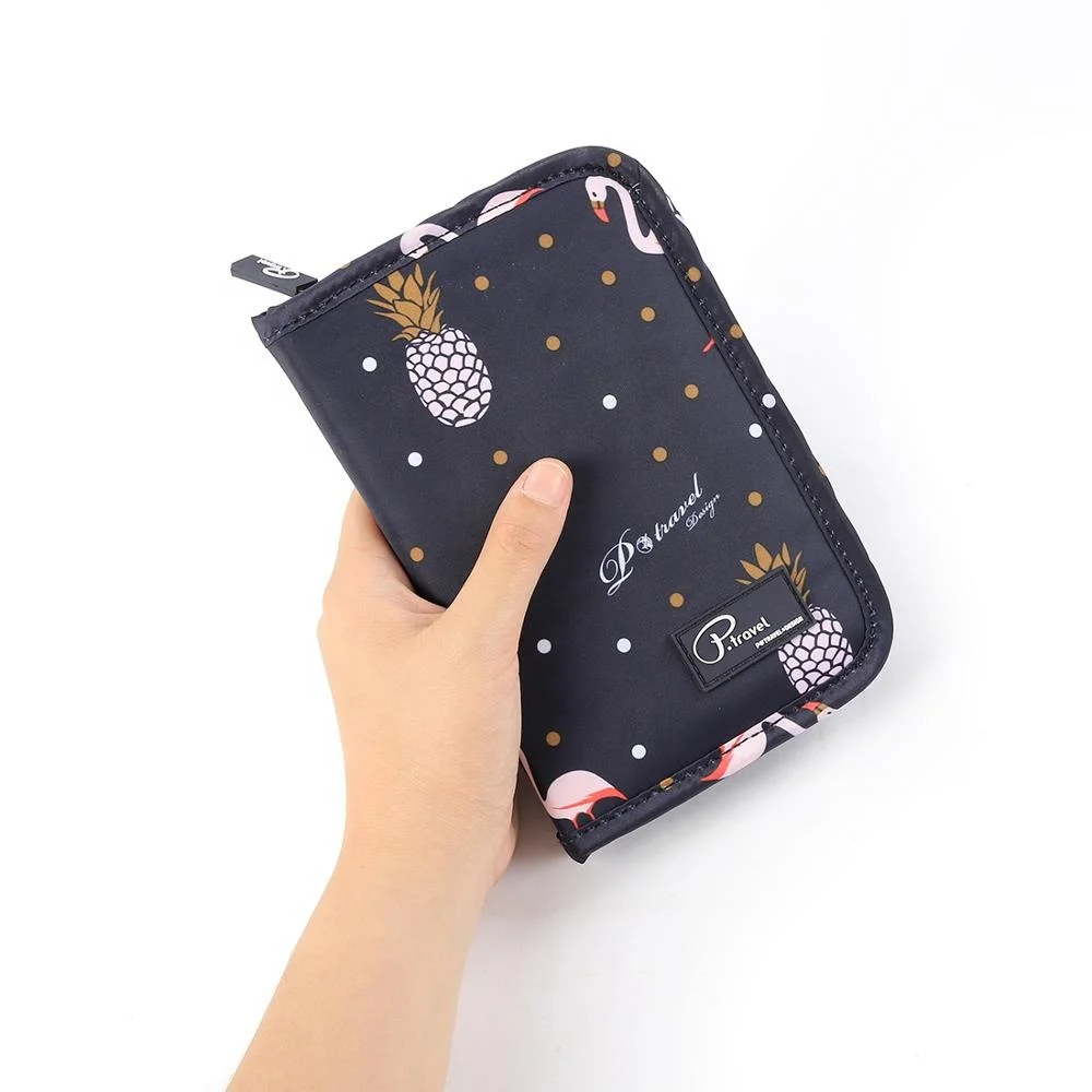 

P.Travel Passport Cover Credit Card Holder Personalized Passport Wallet Holder, Green with animal world print, navy-blue with flamebird print