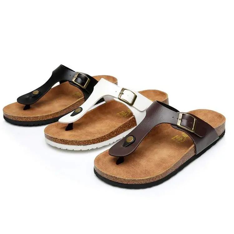 

Big Size  Unisex Brand Couples Cork Flipflops Summer Clip Toe Platform Beach Slippers Buckle Belt Casual Women Sandals, Solider color