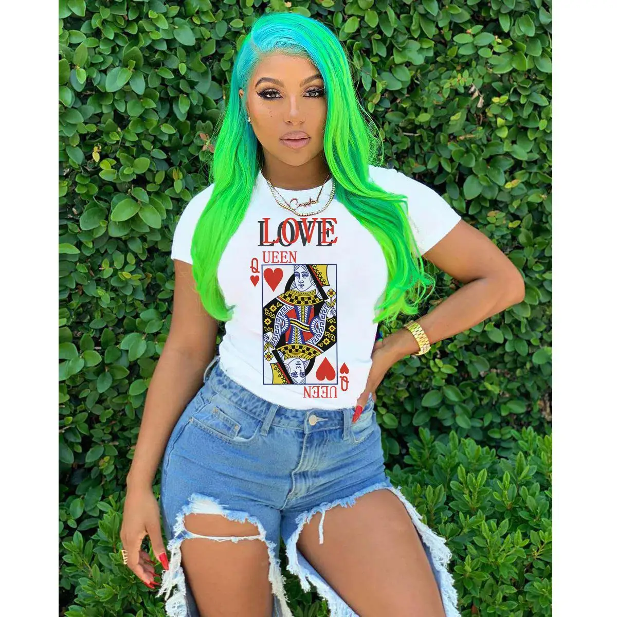 

Wholesal Figure Print Fashion Women White T Shirt Casual Short Sleeve Shirt, Picture color