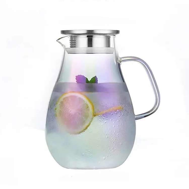 

heat resistant laser plating glass pitcher with SS 304 filter, Clear