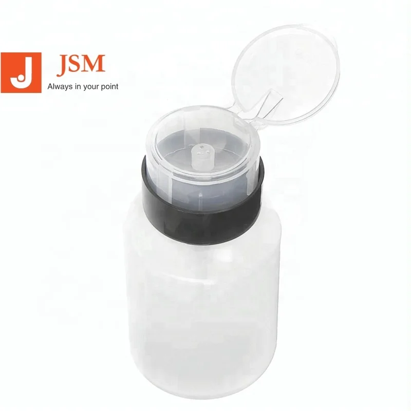 

220 ml Wholesale Cosmetic Round Liquid Press Pumping Plastic pet Nail Polish Make up Remover Bottle For Nail removal water