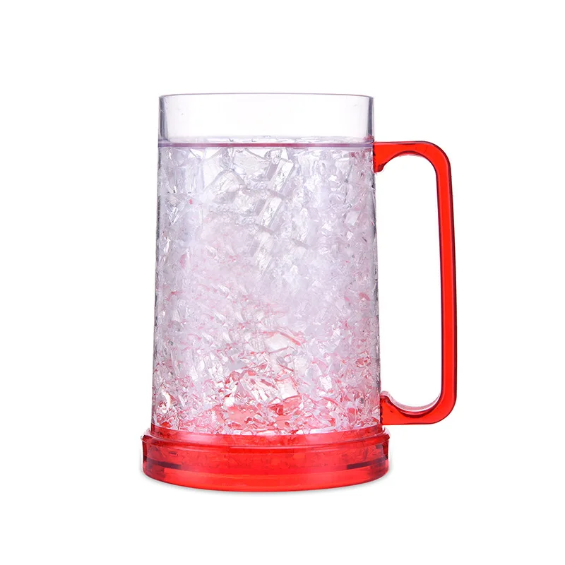 

16OZ Plastic Drinking Ice Beer cup Double Wall Gel Frosty Freezer Mugs With Handle
