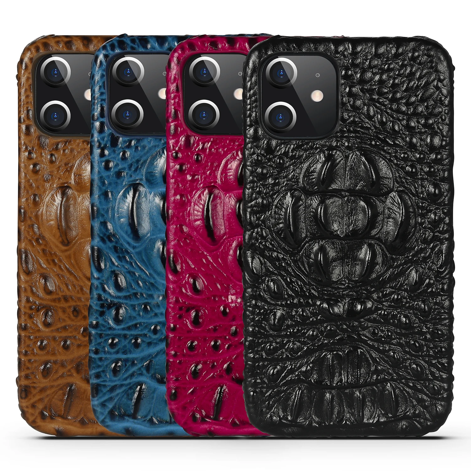 

Luxury Crocodile Pattern Genuine Leather Case Back Cover for iPhone 12, Black, brown, blue, red