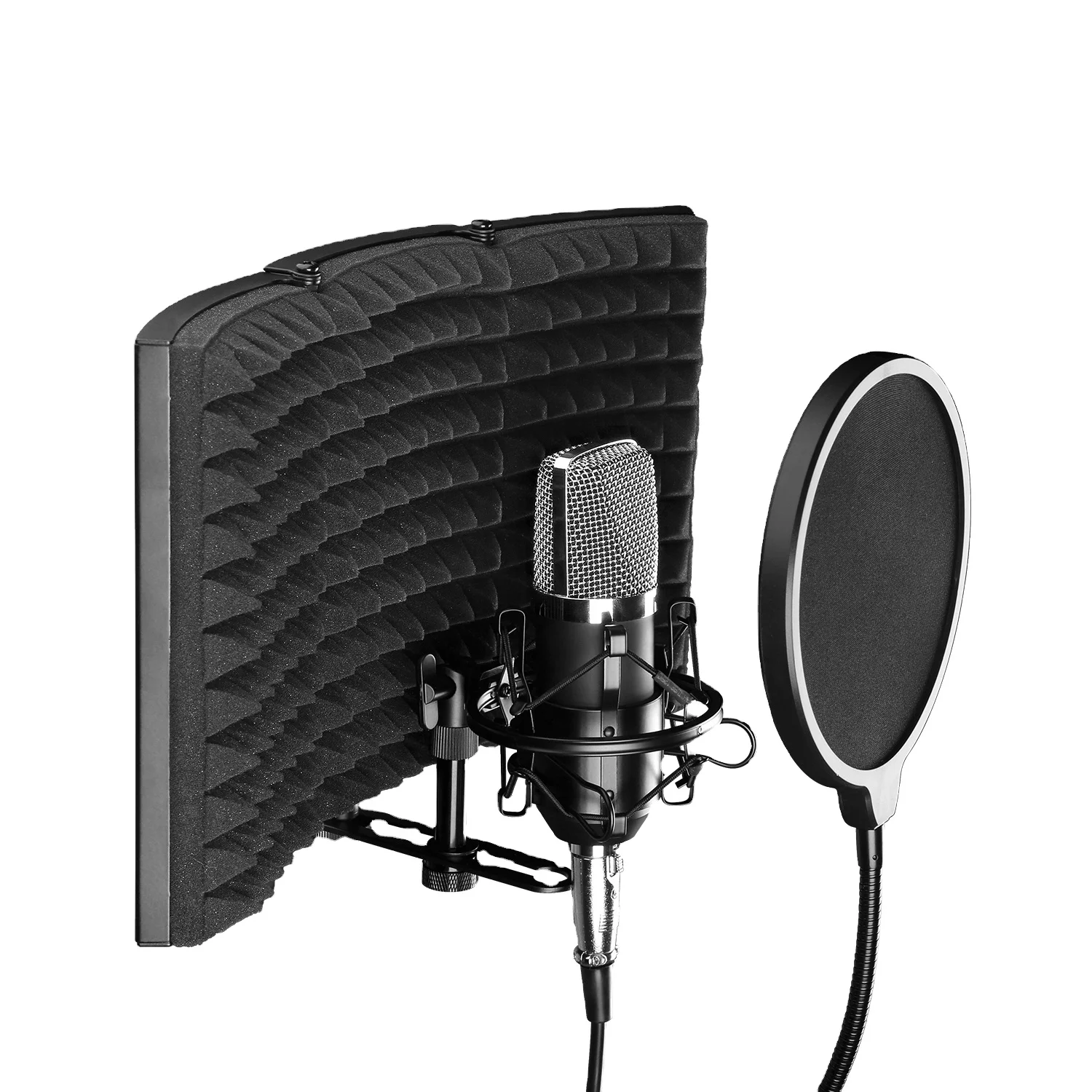 

Studio Microphone Isolation Shield Sound-Absorbing Foam With Tripod Stand Condenser Microphone Studio Filter, Black