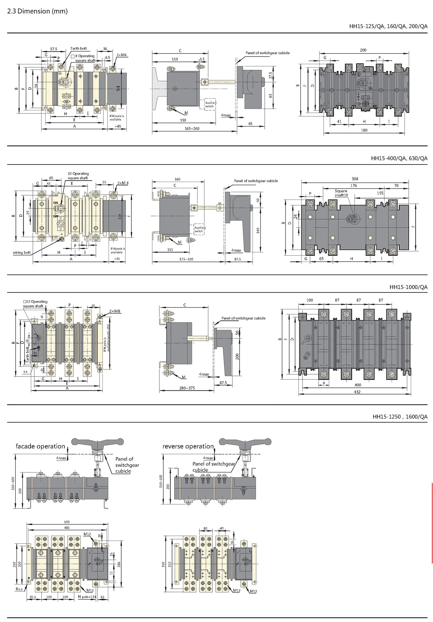 Chint original HH15-QA HH15-1250/3QA HH15-1000/4QA HH15-1250/4QA CHNT Switch Disconnector