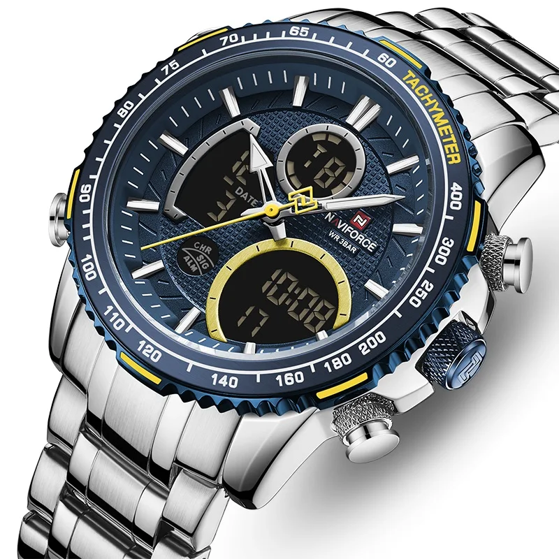 

digital watch NAVIFORCE 9182 Watches Men Wrist Double Display Chronograph Watch Casual Business Quartz Wristwatches Reloj Hombre, 5-colors
