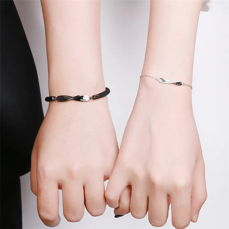 

Mobius ring s925 sterling silver couple bracelet men and women one pair of rope Valentine's day gift bracelet, Picture shows