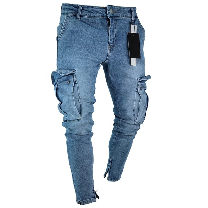 Fashion Bulk Wholesale Six Pocket Men Skinny Biker Cargo Jeans