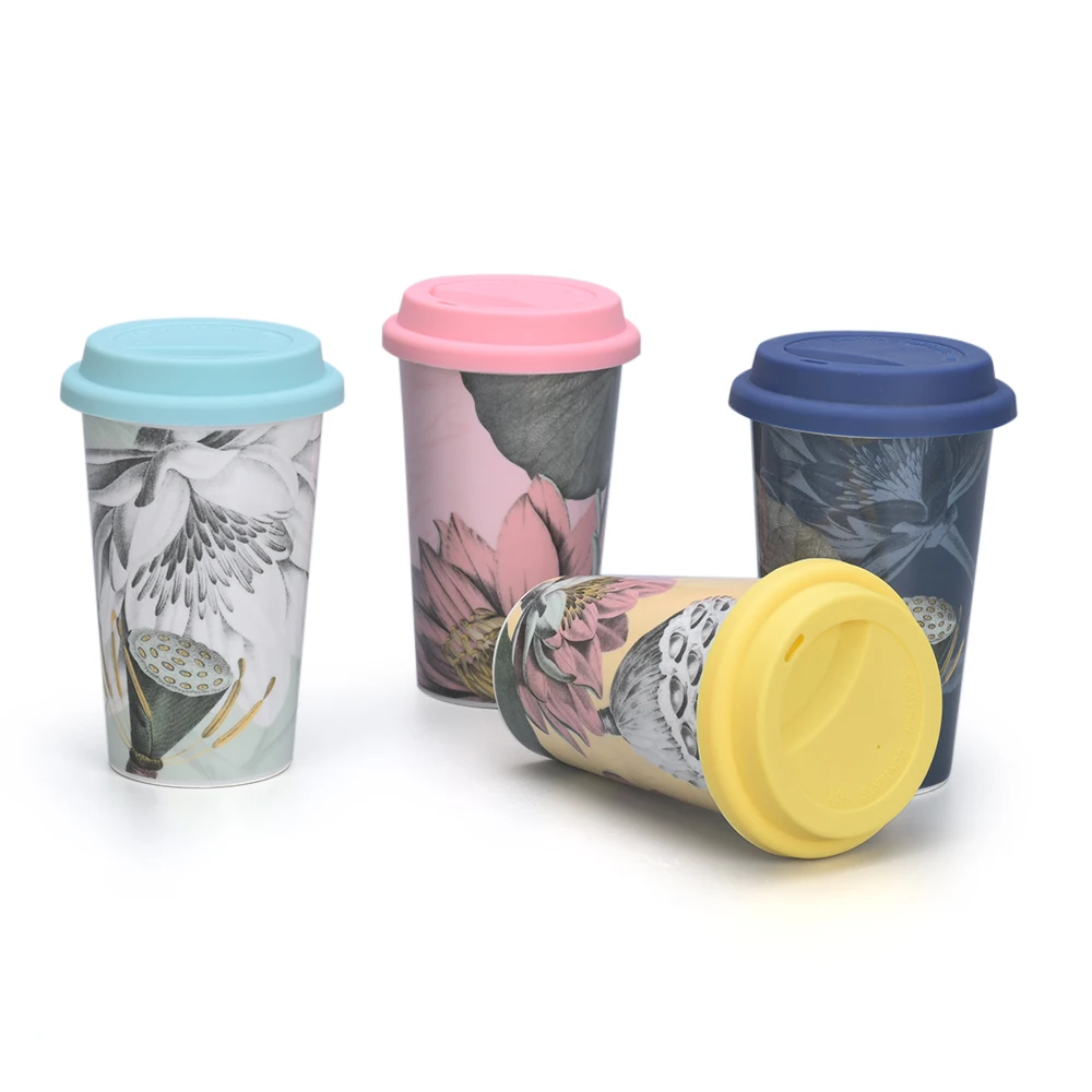 Porcelain Sublimation Travel Mugs Smart White Pink Lotus Travel Mug