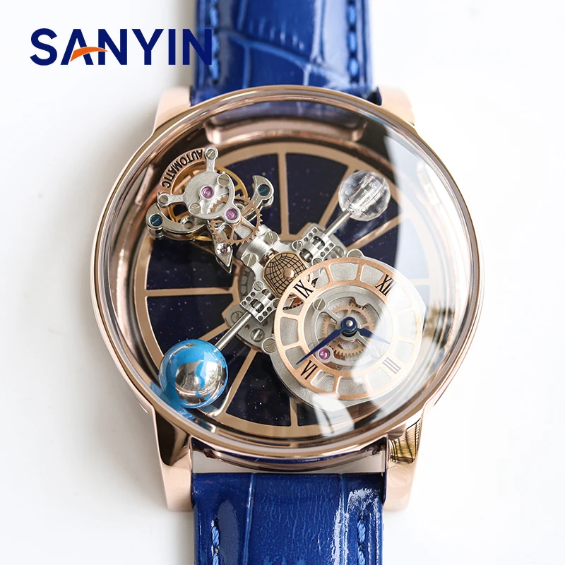 

RTS Exquisite Fashion 45mm Round Water Proof Large Dial Calendar Starry Sky Leather Band Quartz Watches For Men