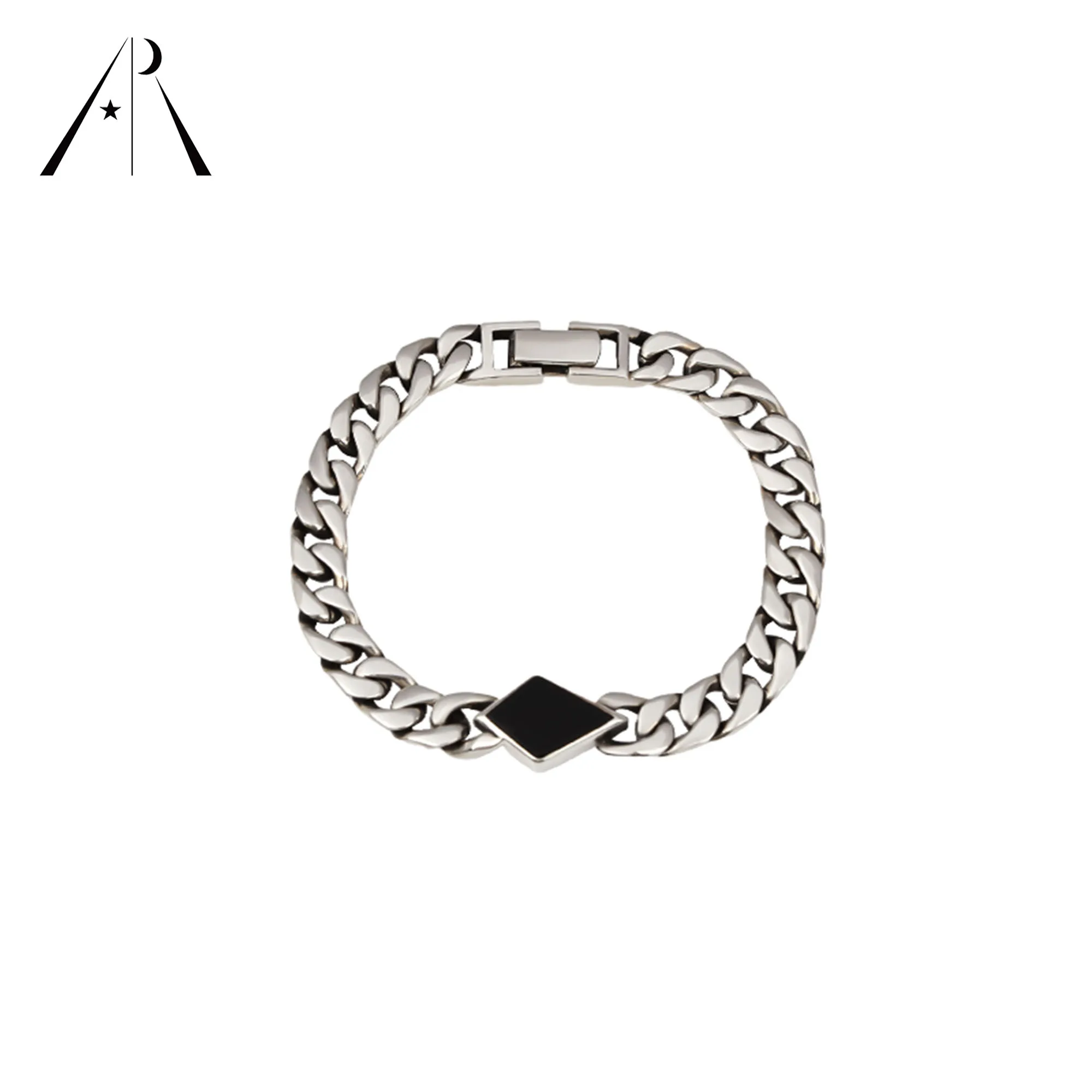 

New arrival men bracelet Agate center stone Fashion minimalism rhombus silver jewelry