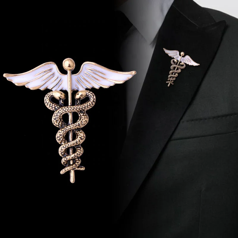 

Brooches women registered horse Angel Wings Brooch broches Double Snake Shape Pins Nurse Medical Doctor Brooch for men women, Rose gold, black with gold