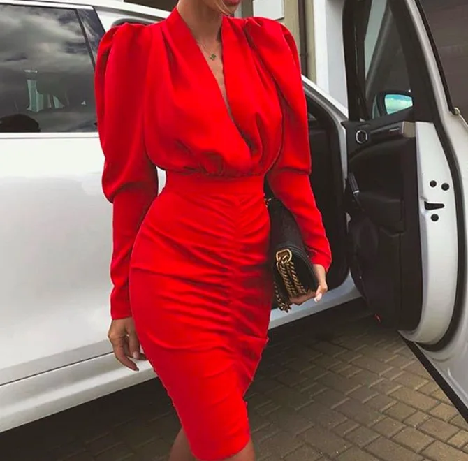 

Bodycon Dress Women Autumn 2019 Fashion Dresses Party Long Sleeve Furry Solid Basic Mini Dress Slim, Black,red,white