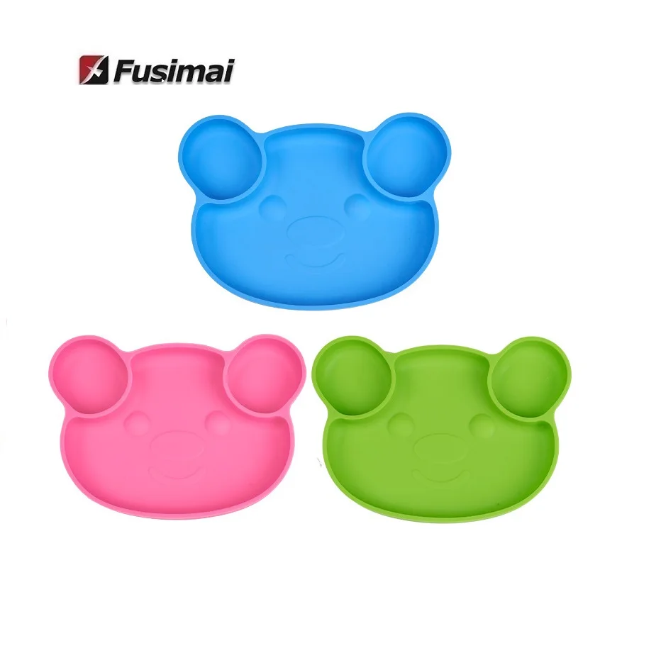

Fusimai Kids Dining Children Tableware Children'S Plates Feeding Baby Divided Suction Silicone Bear Plate