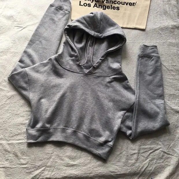 
KEYIDI OEM Women Tops Long Sleeve Cotton Plain Pullover Cropped Hoodies 