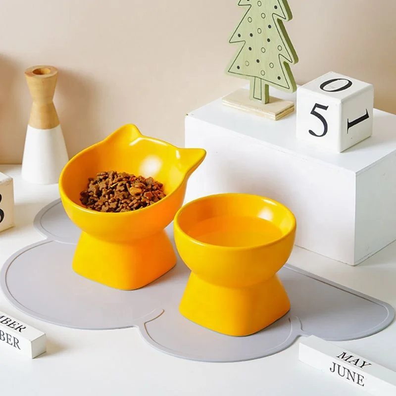 

Ceramic high foot rice bowl water bowl protect cervical vertebra from overturning cat food bowl, Customized color