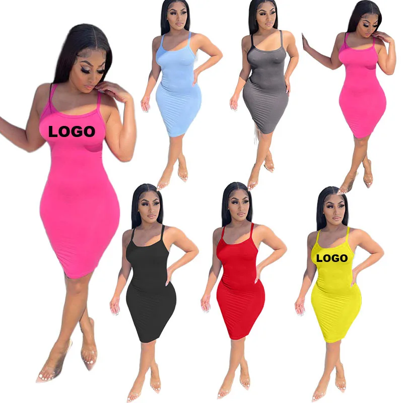 

CUSTOM LOGO Vest Sun Dresses Summer Hot Club Dresses Sleeveless Plus Size Bodycon Women Casual Dress, Shown