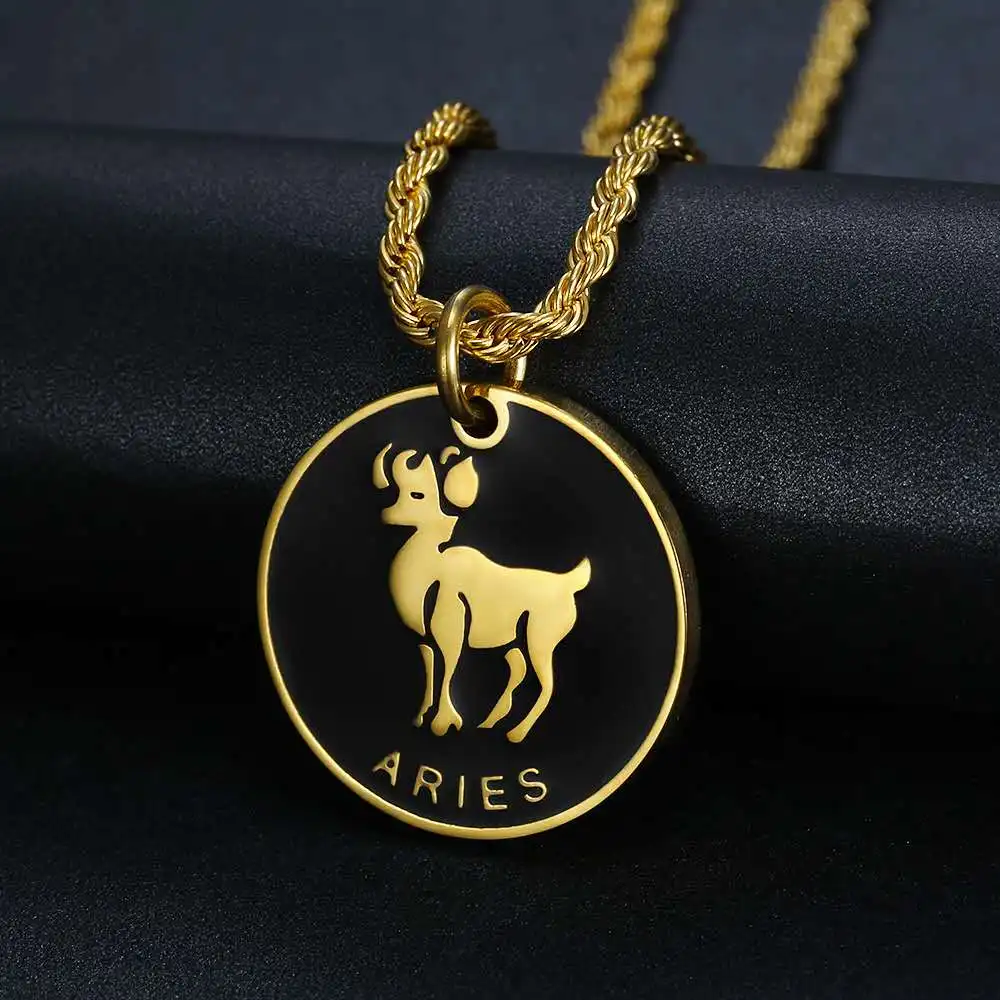 

Hip hip hop double - faced diamond titanium steel 12 styles necklace zodiac pendant necklace