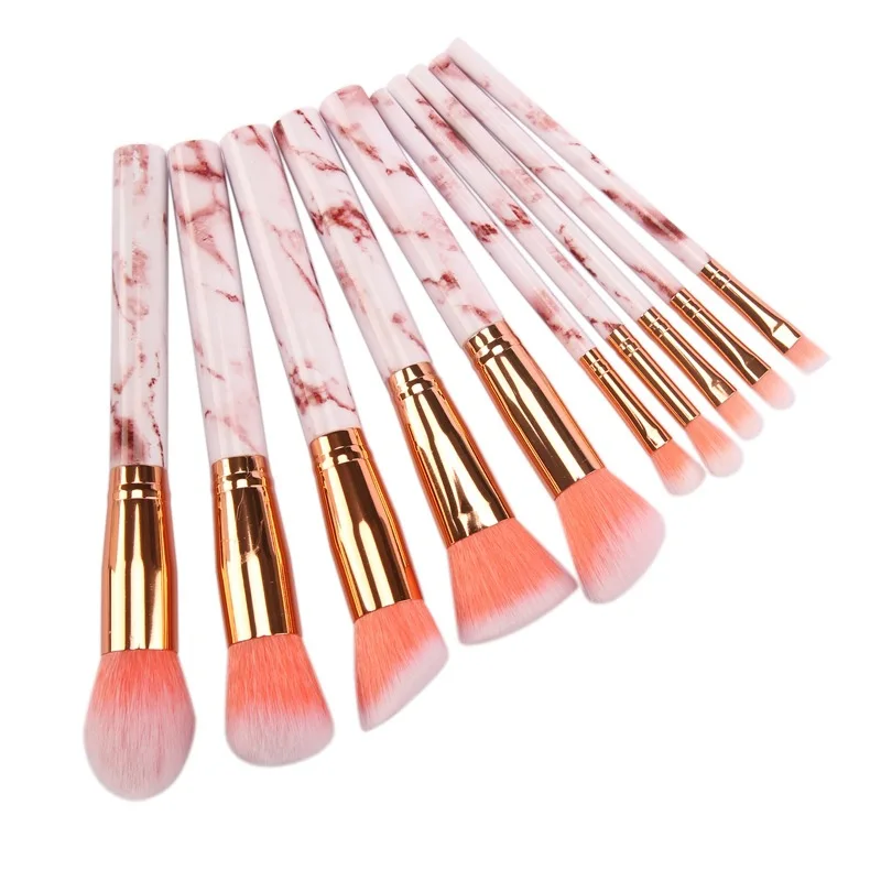 

Cheap white black pink 10pcs makeup brushes marble brush set