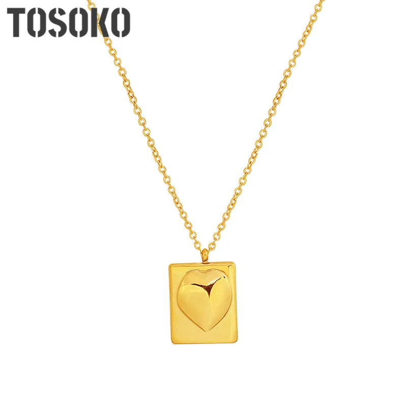 

Stainless Steel Jewelry Peach Heart Square Pendant Necklace Female Sweet Clavicle Chain BSP137