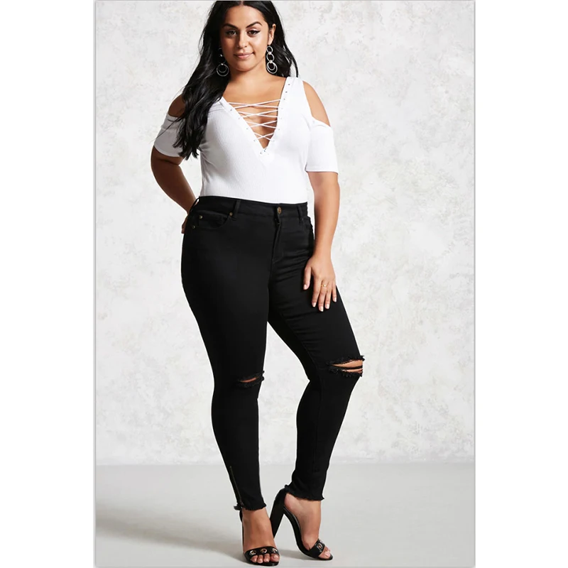 

PSPJ2021 Hot Popular Plus Size Pencil Skinny Stretch Black Denim Straight Leg Jeans Women Denim, As show