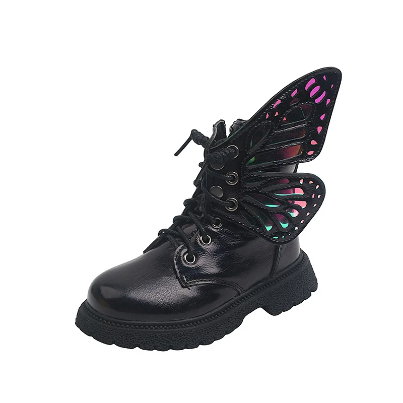 

2021 New Fashion Autumn Winter Children Shoes For Girls PU Leather Waterproof Wing Martin Boots Colorful Girls Princess Boots