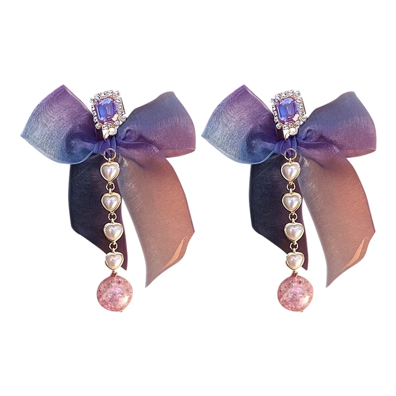 

Spring new trendy pearl love flannel bow earrings heart minimalist