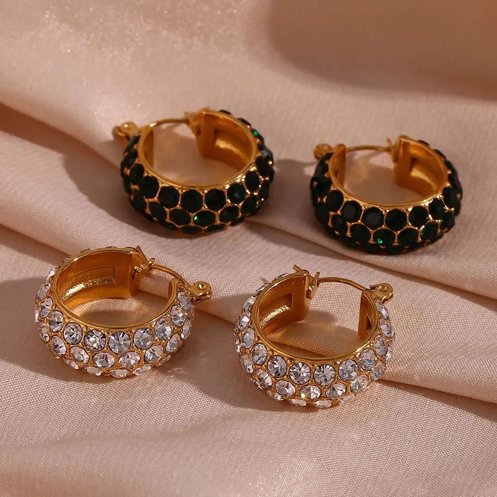 

Chunky Shining Zircon Hoop Earring Tarnish Free 18K Gold Plated Stainless Steel Earring Women Jewelry