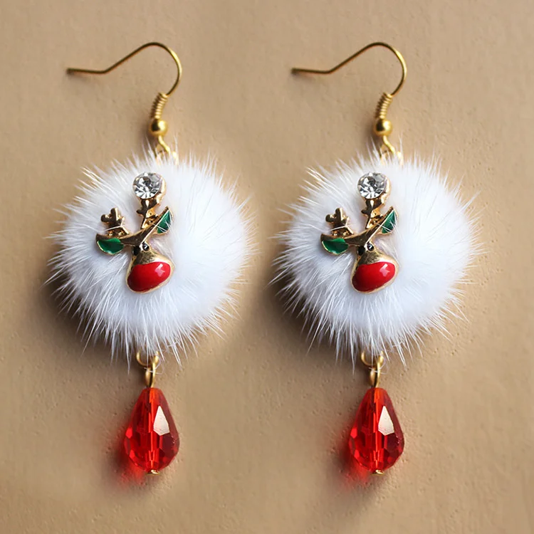 

Drop Shipping Santa Claus Plum Blossom Deer White Velvet Ball Red Crystal Christmas Earrings Jewelry, Picture shows