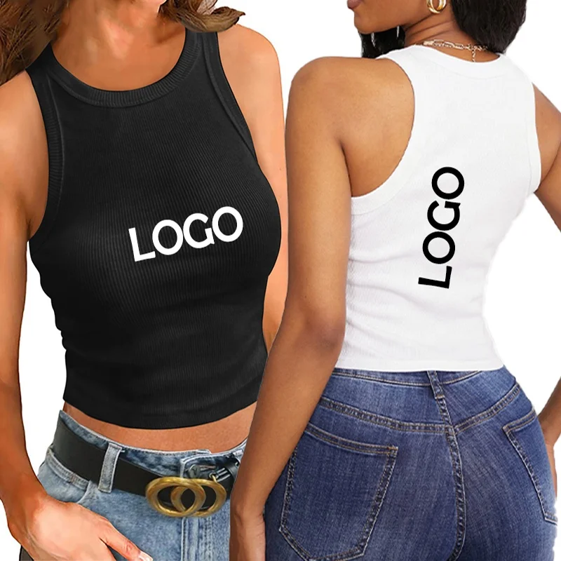 

Custom Ladies Strap White Ribbed Womens Fitness Gym Crop Top Tank Activewear Sleeveless Workout Sexy Women's Tank Top, Black white