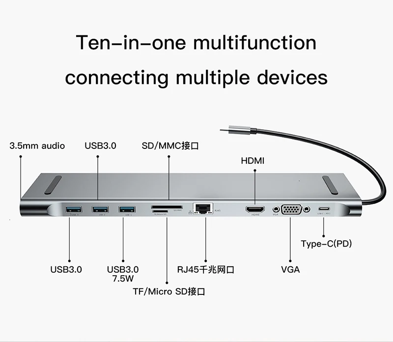 Multi 10 in 1 USB Type C HUB to HDMI VGA RJ45 USB 3.0 HUB Converter with SD/TF Card Reader Audio USB C Adapter for MacBook Pro - ANKUX.COM