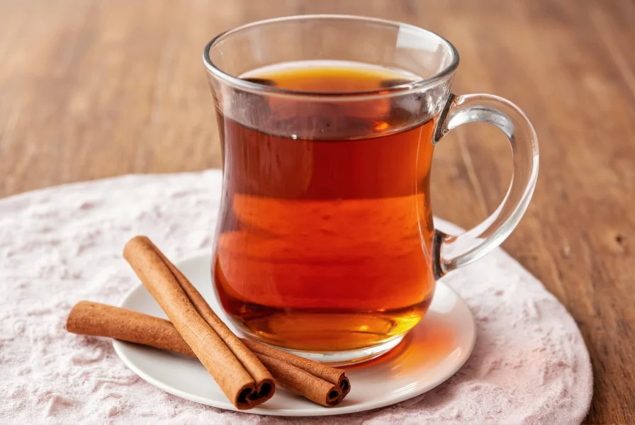 Variety of cinnamon tea preparations with different spices and garnishes on wooden table