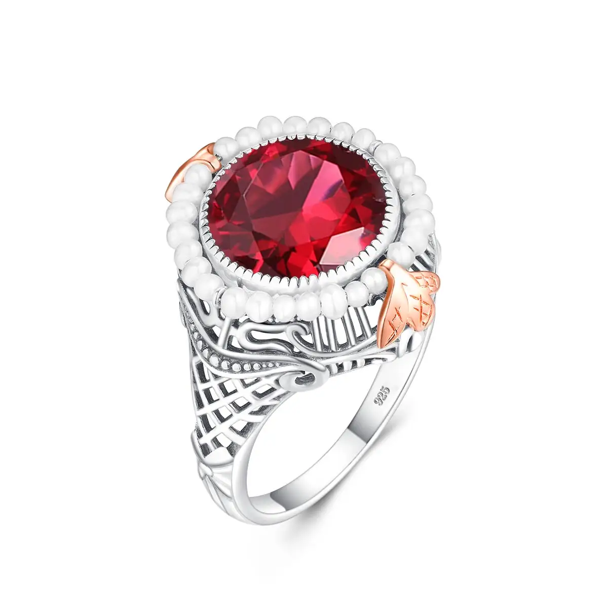

Classic Rings Silver Women Pearl Ruby Gemstone Silver 925 Jewelry Ring