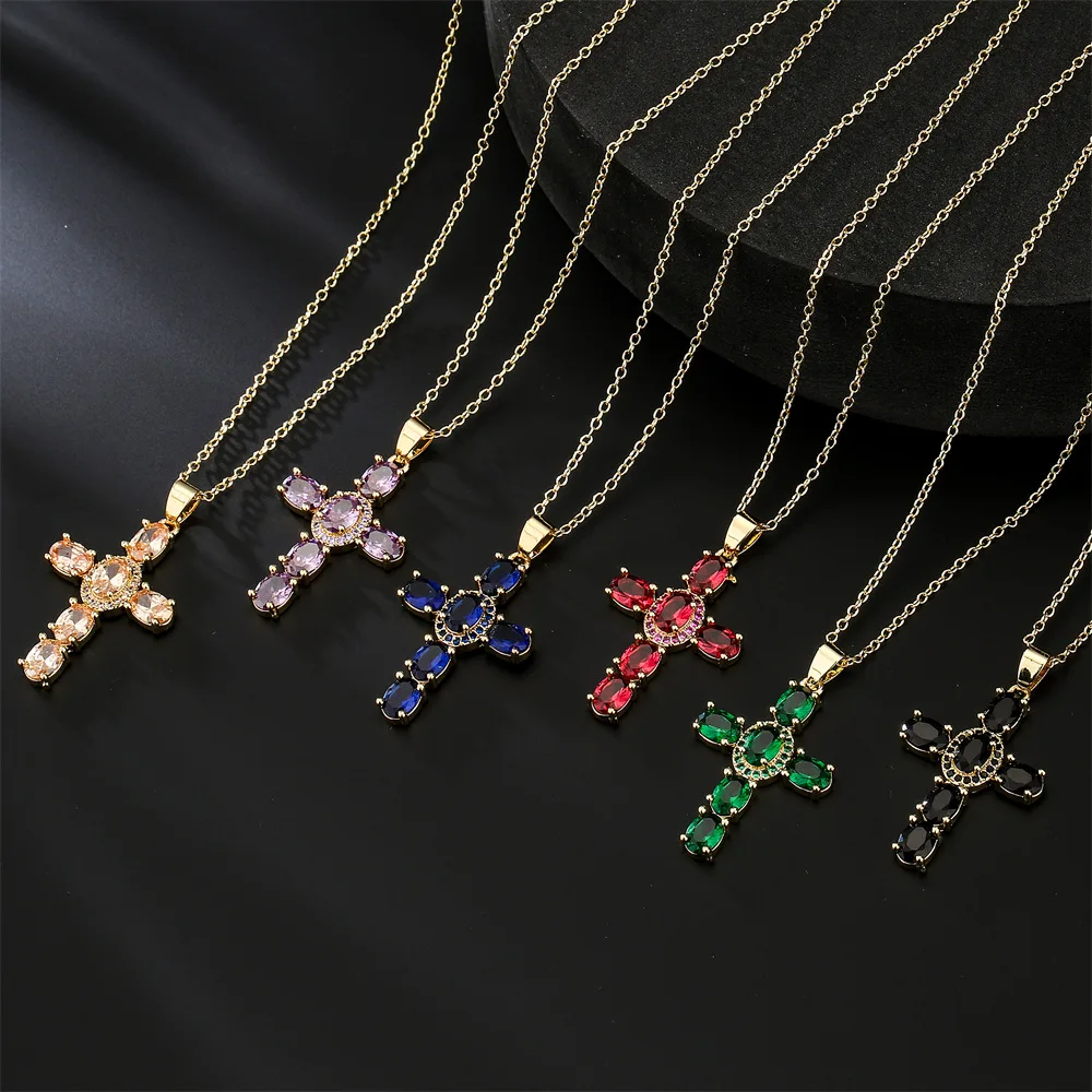 

New shinny bright crystal cross necklace diamond brass party rhinestone necklaces