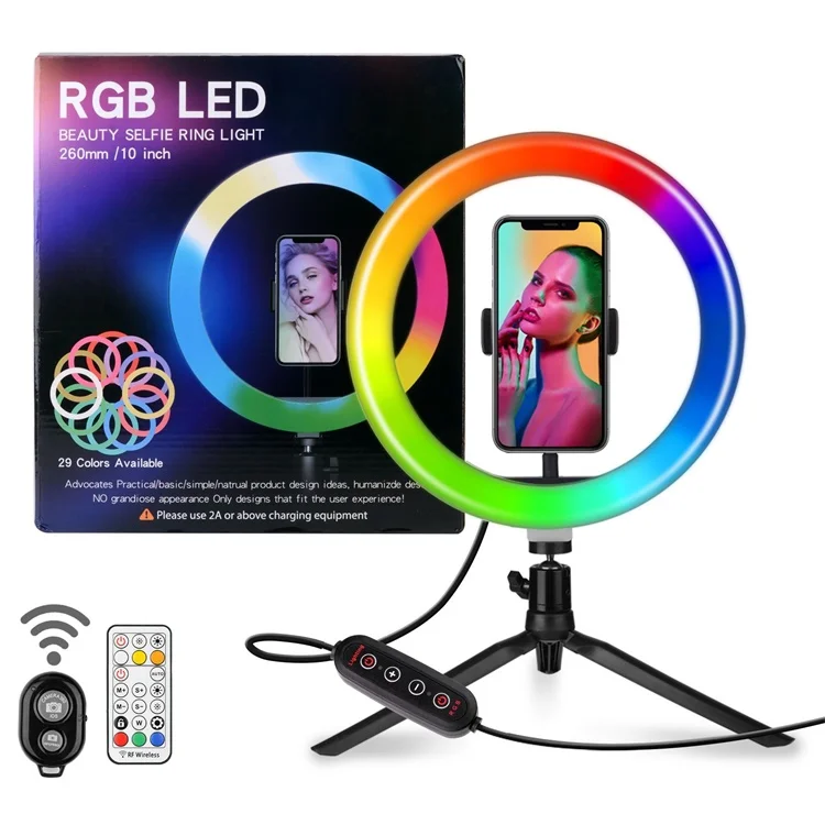 

Rgb Photographic Lighting Led Fill Light Ring Lamp With Tripod, Black