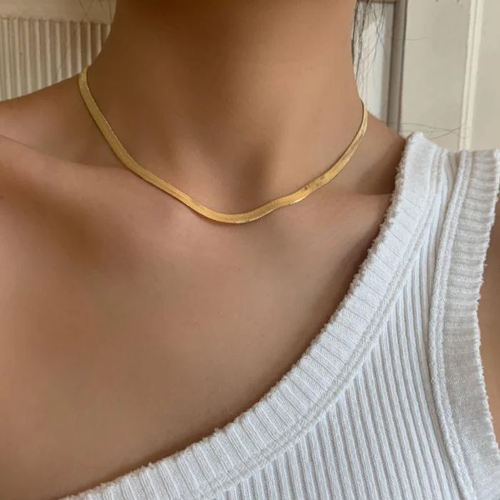 

Stainless Steel Jewelry Gold Plated 4mm Solid Bold Curb Cuban Chain Non Tarnish Herringbone Choker Chain Necklace, Gold/silver