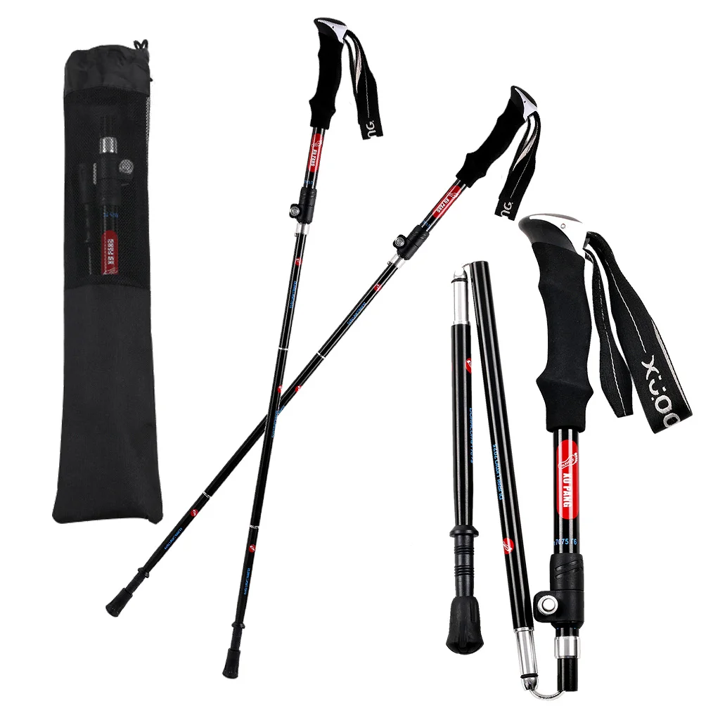 

Stable twist lock 2.0 aluminum alpenstock mountaineering cane collapsible trekking poles 3k carbon fiber foldable hiking pole, Black