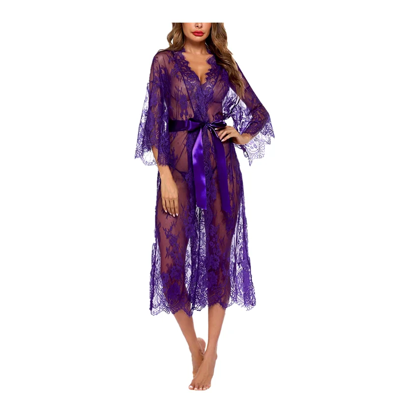

Women Sexy Long Lace Lingerie Kimono Robe Sheer Baby doll Nightgown Nightdress, Customer's require