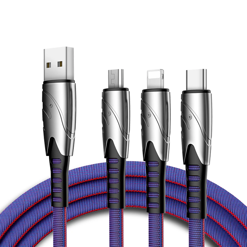 

Factory Direct Sales High Quality Multi-Function Charger USB Portable Three In One Data Line Cable, Black red blue