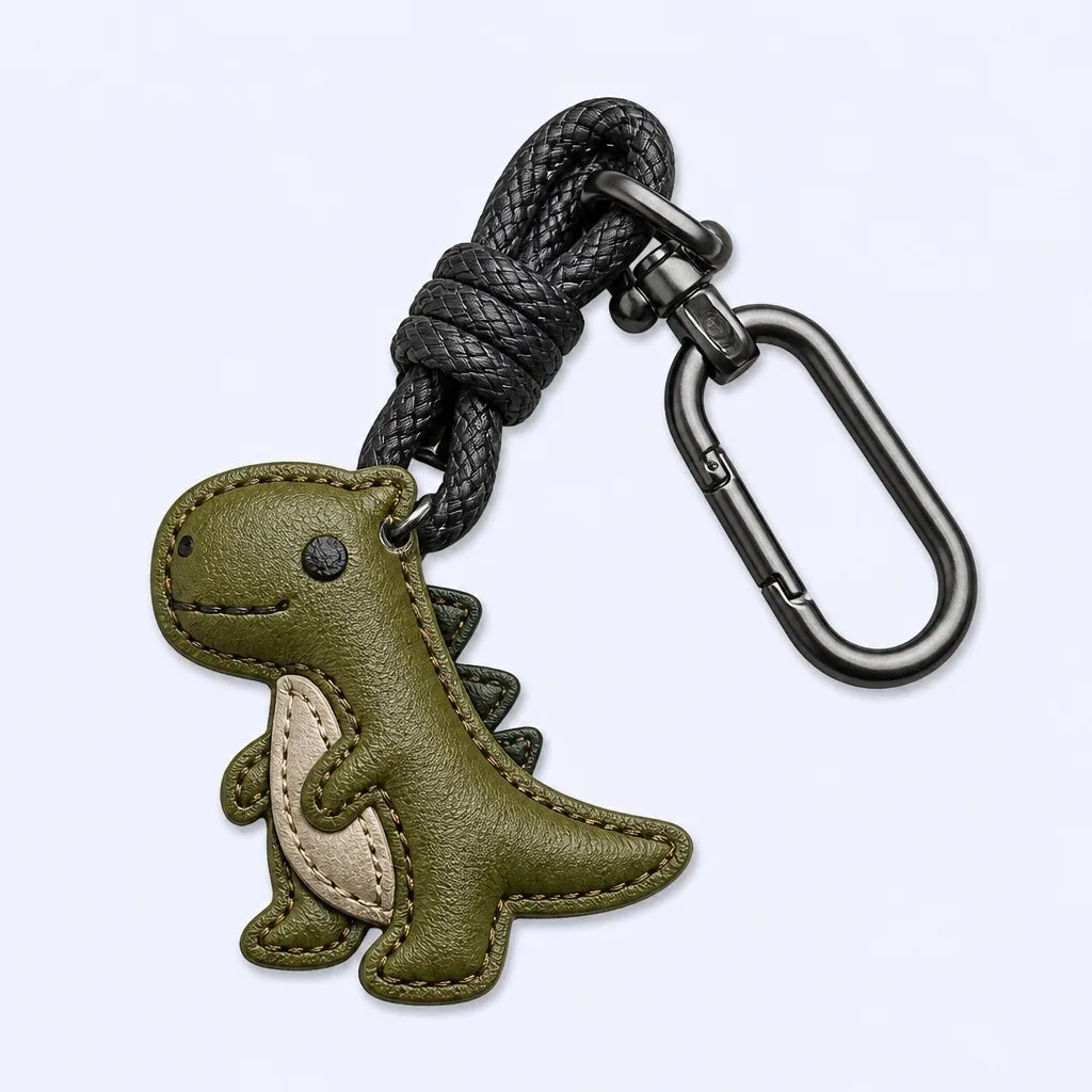 Olive Dinosaur Leather Keychain