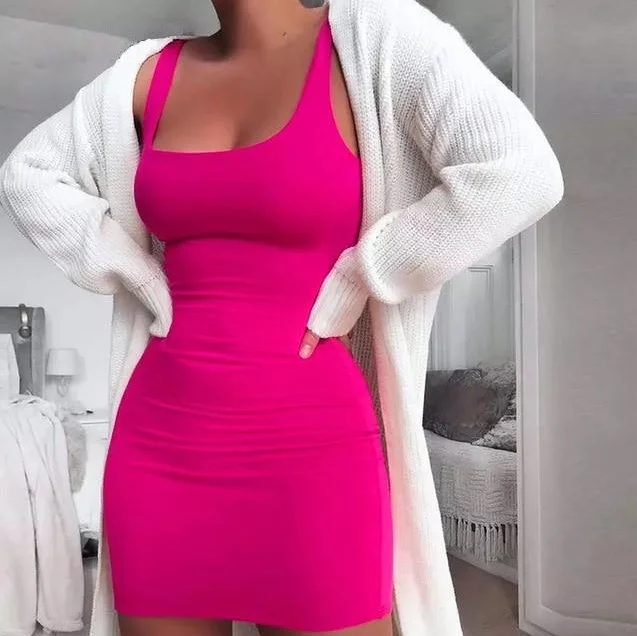 

Sleeveless Cotton Dresses Summer Women Double Layer U Back Sun Dresses Maxi Elegant Yellow Bodycon Jersey Dress For Women, As show
