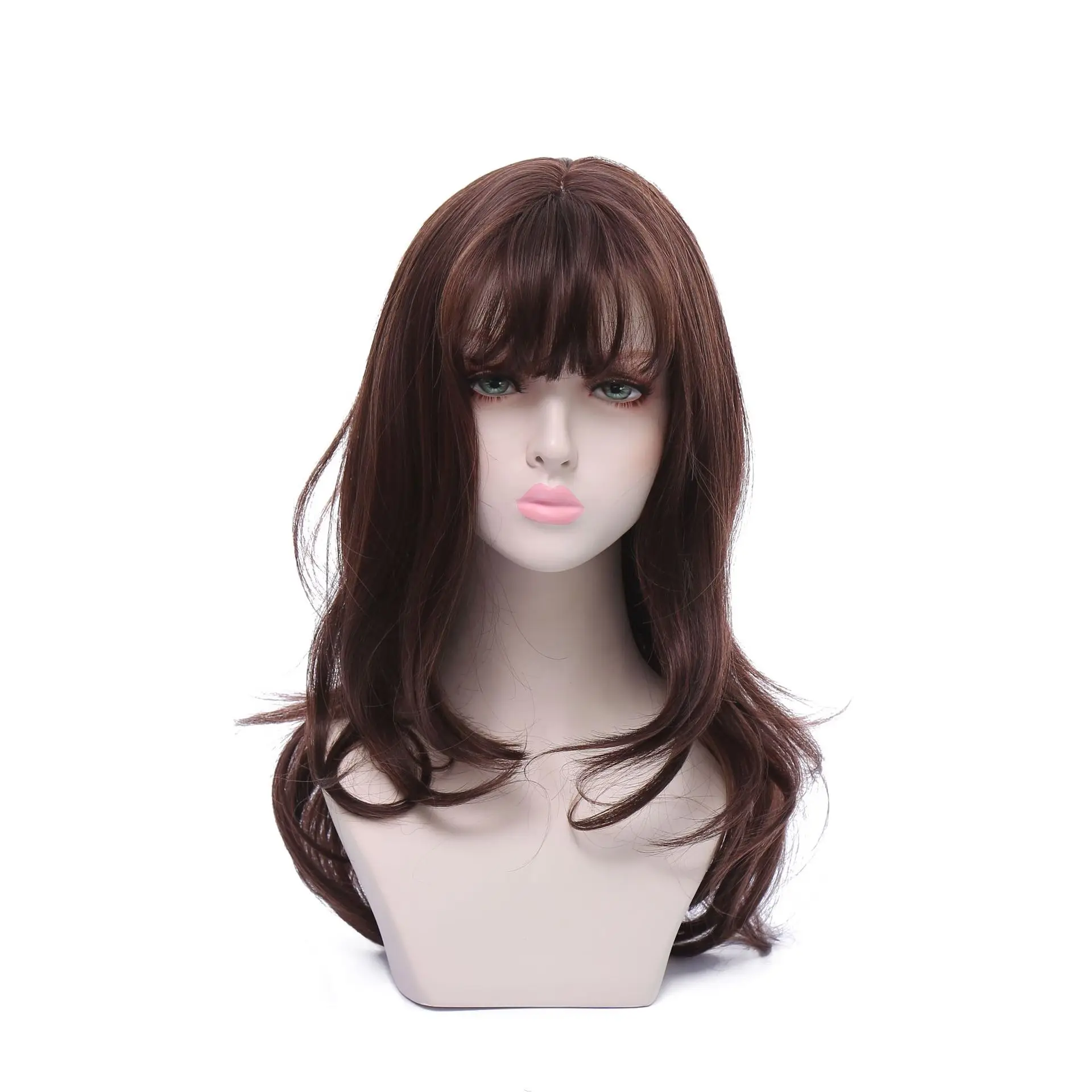 

Korean Version High Temperature Silk Hair 50cm Big Wave Long Curly Hair Wig Woman Fashion Air Bangs Wig, Pic showed