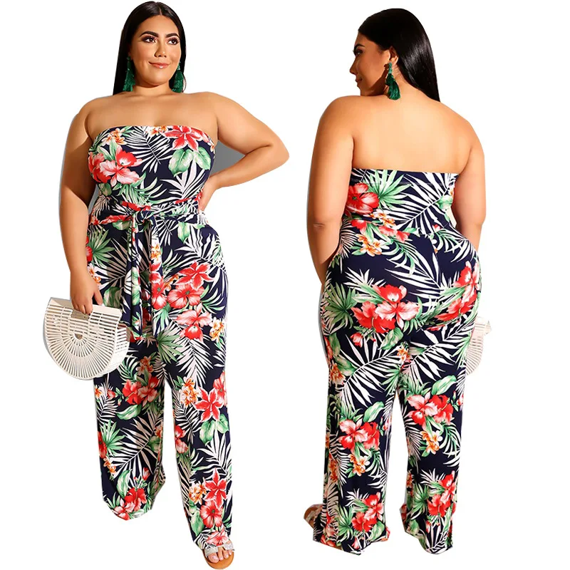 

A134 New arrivals floral print womens jumpsuits and rompers slash neck sexy jumpsuits for women backless sashes plus size romper