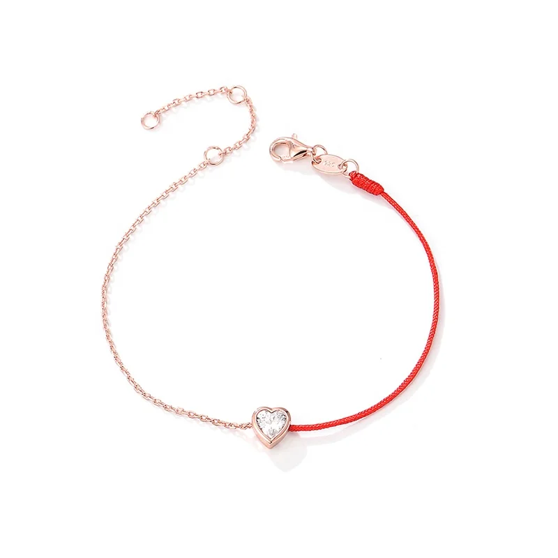 

Simple love Color Rope Stitching Chain Sterling Silver 925 Splicing Hand Made Heart Zircon red Rope Chain Bracelet for Good Luck