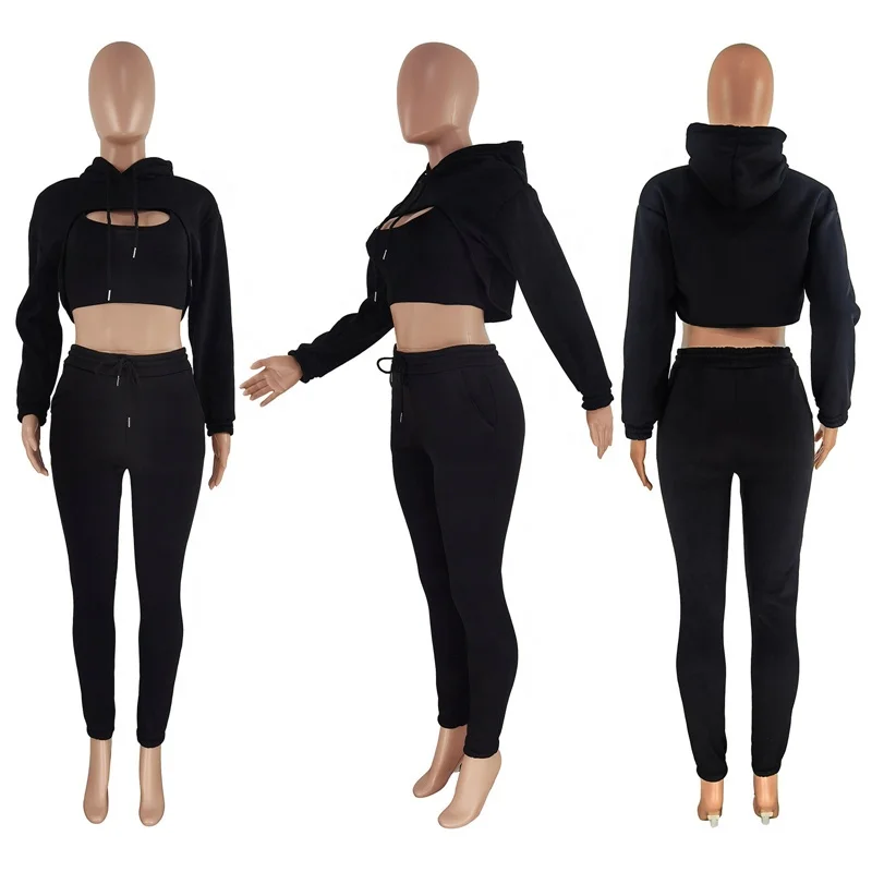 

Fashion Hooded 3 Piece Women Sweatsuit Set Tracksuit, As picture